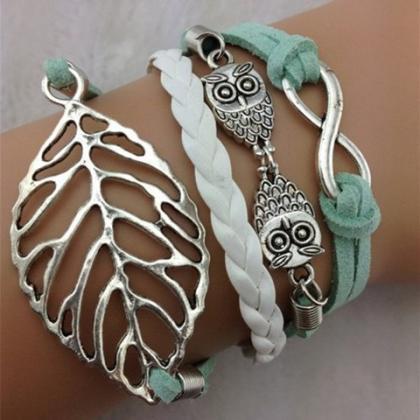 Chic Leaf Owl Layered Bracelet For Women