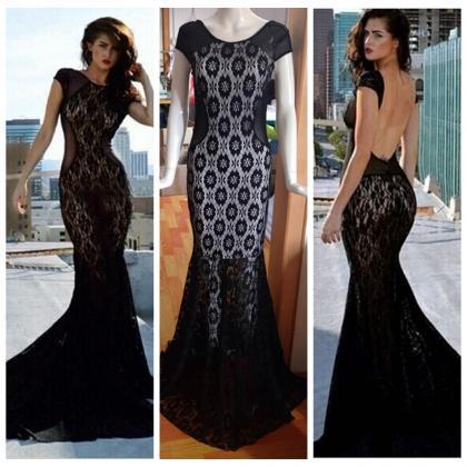 Gorgeous Chiffon And Lace Backless Floor Length..