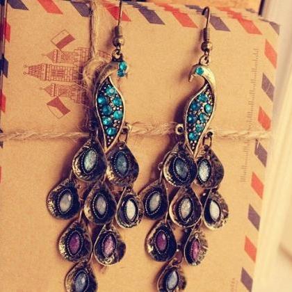 Gorgeous Pair Of Peacock Earrings