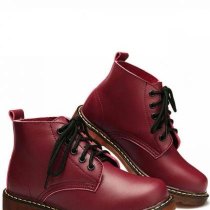 Vintage Design Lace Up Short Boots In Wine Red And..