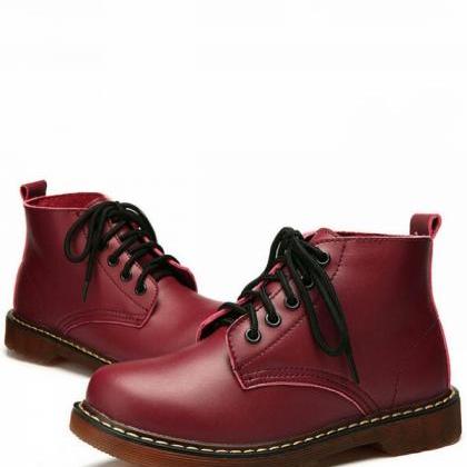 Vintage Design Lace Up Short Boots In Wine Red And..