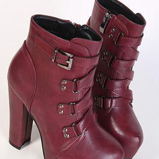 red chunky heel boot