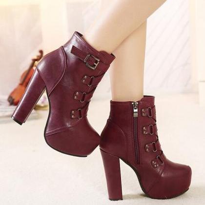red chunky heel boot