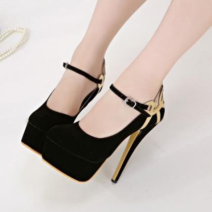Elegant Gold And Black Ankle Strap High Heels Fashion Shoes on Luulla