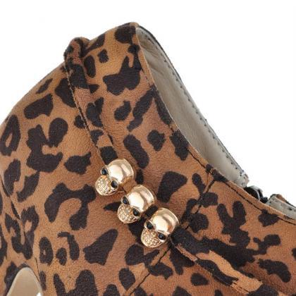 Brown Leopard Print High Heels Fashion Boots