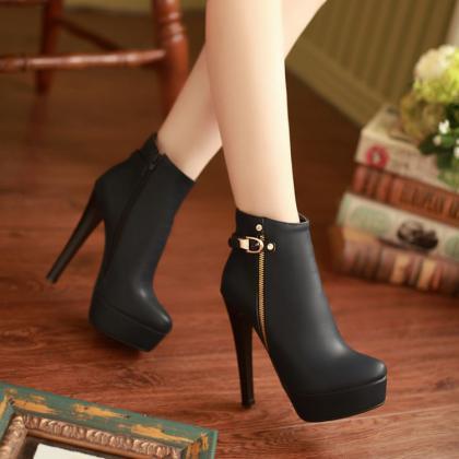 Elegant Black Side Zip High Heels Fashion Boots on Luulla