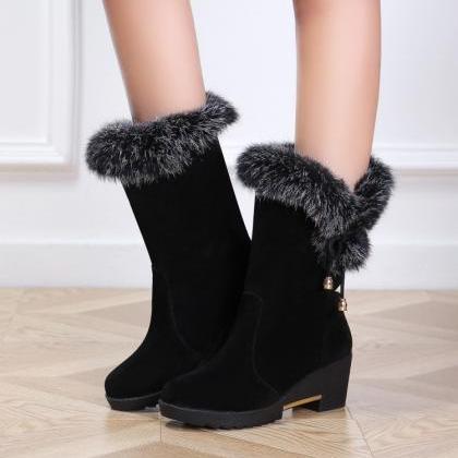 Faux Fur Design Winter Boots In Red And Black