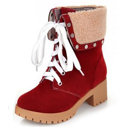 Red Lace up Studded Boots