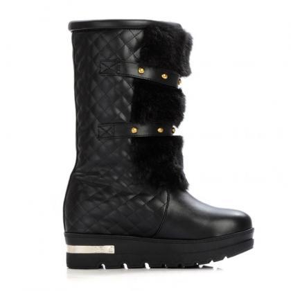 Studded Black Faux Fur Design Winter Boots