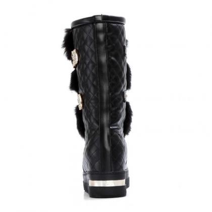 Studded Black Faux Fur Design Winter Boots