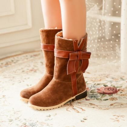 Chic Brown Bow Embellished Winter Boots