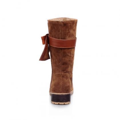 Chic Brown Bow Embellished Winter Boots