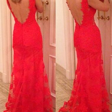 Beautiful Red Mermaid Lace Dress