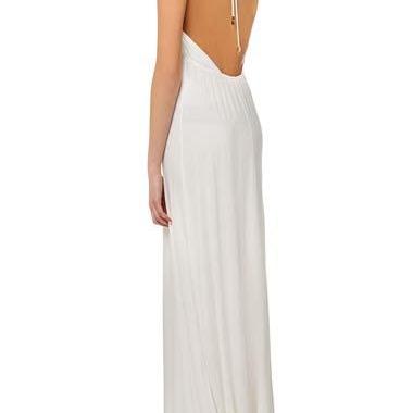 Elegant White Halter Long Dress