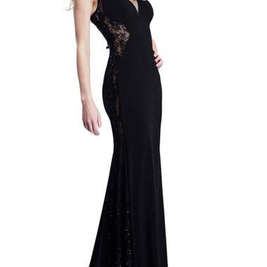 Gorgeous Black V Neck Lace And Chiffon Party Dress on Luulla