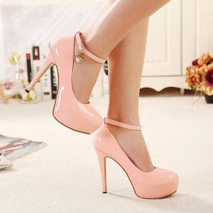 Pink Patent Leather Rounded Toe Stiletto Pumps