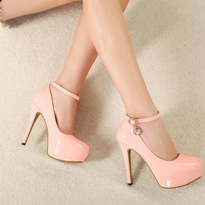 Pink Patent Leather Rounded Toe Stiletto Pumps