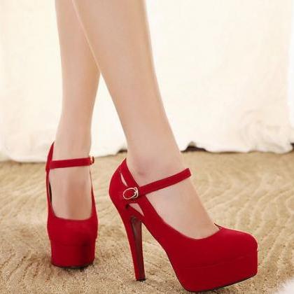 Sexy Suede Round Toe Pumps In Red And Black