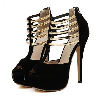 Strappy Black and Gold Peep toe Hig..