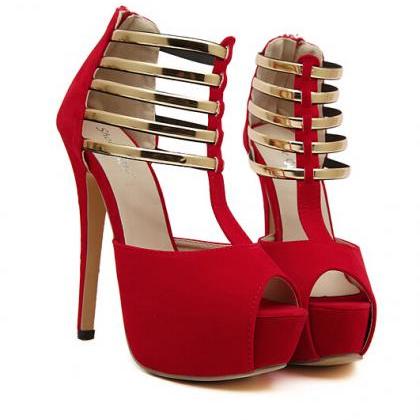 Classy Red and Gold Peep toe High H..