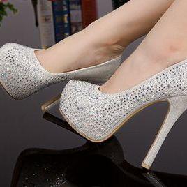 White Bling Design High Heels Fashi..