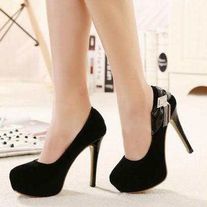 Black Bow And Diamante Design High Heels Fashion Shoes on Luulla