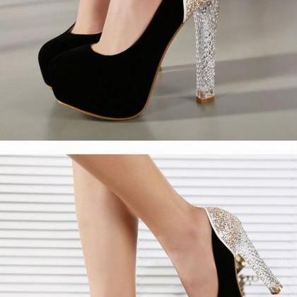 Sexy Black Crystal Heels Shoes