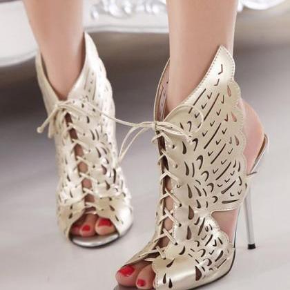 Sexy Lace Up Angel Wings High Heels Shoes In Light Gold on Luulla
