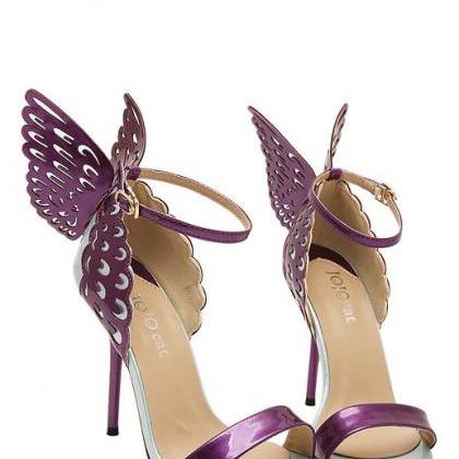 Gorgeous Purple Butterfly Wings High Heels Fashion..