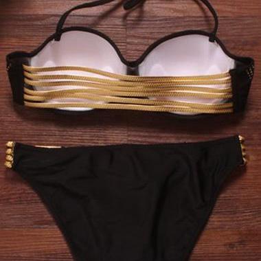Sexy Black And Gold Swimsuit