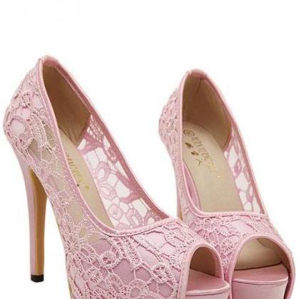 Peep toe Pink Lace Detail High Heel..