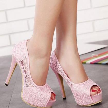 Peep toe Pink Lace Detail High Heel..