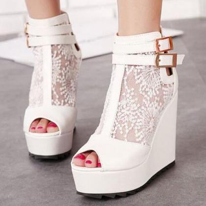 Beautiful White Peep Toe Wedge Shoe..