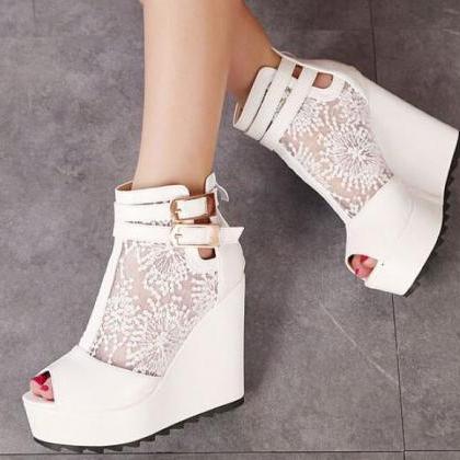 Beautiful White Peep Toe Wedge Shoe..
