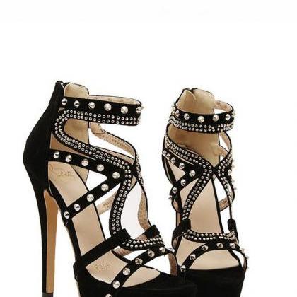 Sexy Rivets Design Black High Heels Shoes