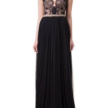 Lace And Chiffon Long Black Dress