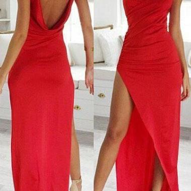 Sexy Red Backless Spaghetti Strap Long Dress on Luulla