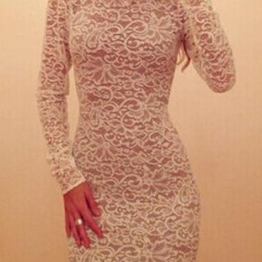 Gorgeous Long Sleeve Lace Dress In Black And White