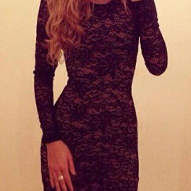 Gorgeous Long Sleeve Lace Dress In Black And White