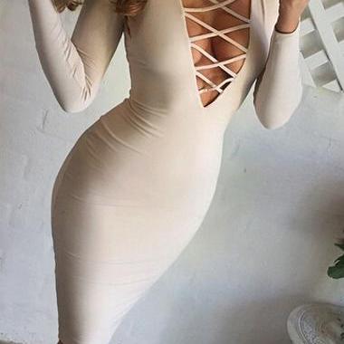 Sexy Lace Up Long Sleeve Dress