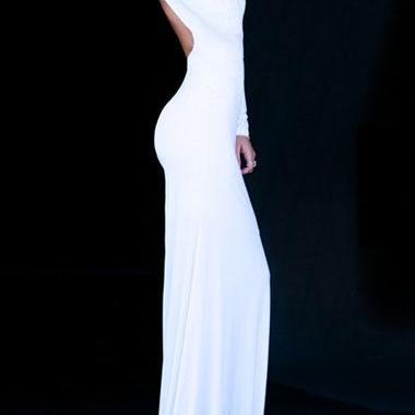 Open Back Long Sleeve White Dress