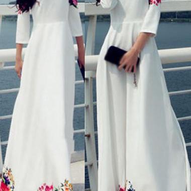 Gorgeous Floral Print White Maxi Dress