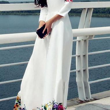 Gorgeous Floral Print White Maxi Dress