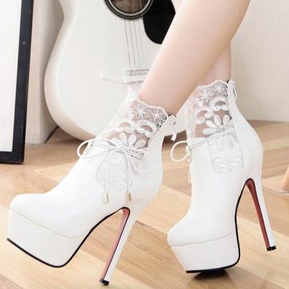 Classy High Heel Fashion Boots With Lace Details