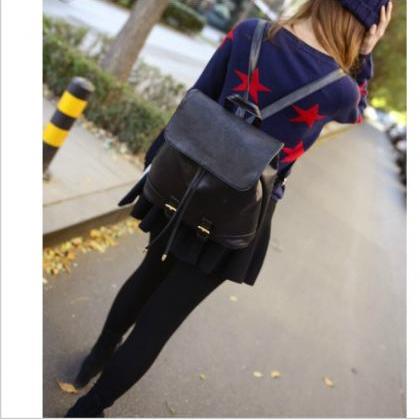 Cute Black PU Leather Backpack on Luulla