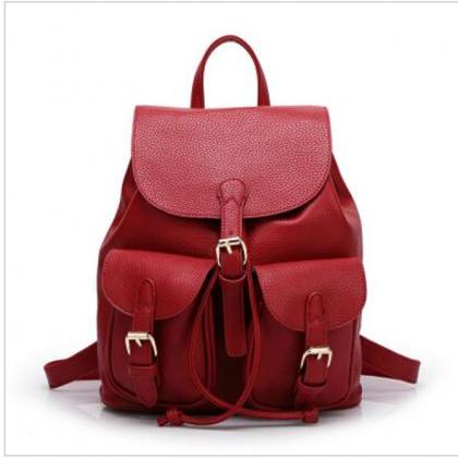 PU Leather Backpack with Two Pocket..