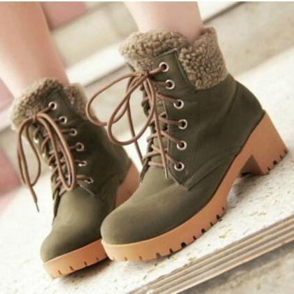 Lace Up Chunky Heel Winter Boots