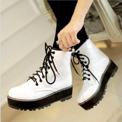 Lace up Ankle Boots in White, Black..