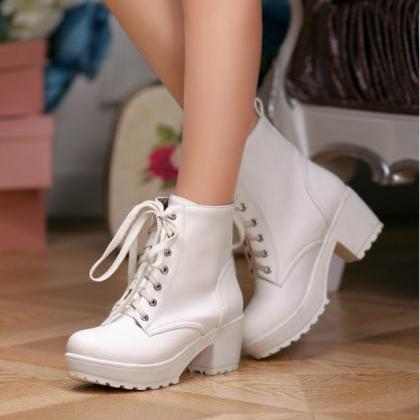 Chunky Heel Lace Up Boots