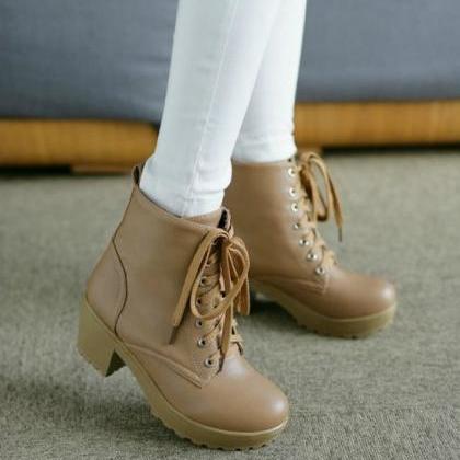 Chunky Heel Lace Up Boots